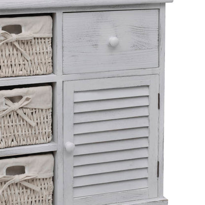 Armadietto in Legno con 3 Cestini Intrecciati Bianco | homemem39