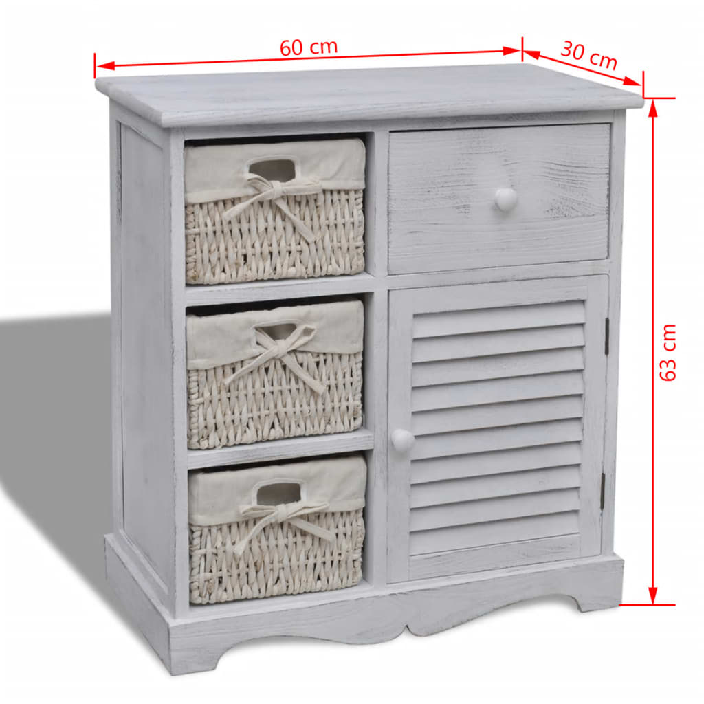 Armadietto in Legno con 3 Cestini Intrecciati Bianco | homemem39