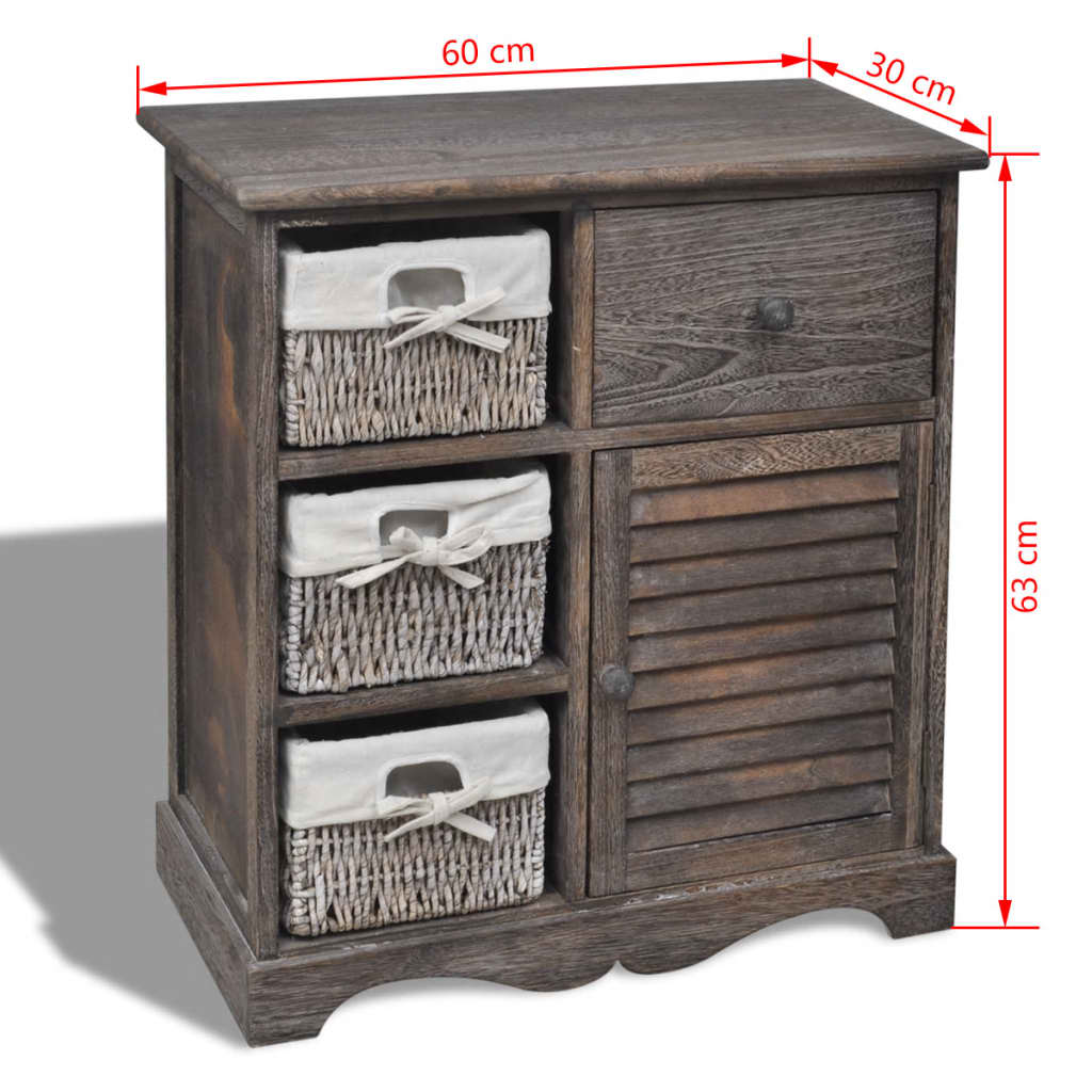 Armadietto in Legno con 3 Cestini Intrecciati Marrone | homemem39