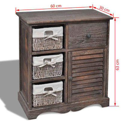 Armadietto in Legno con 3 Cestini Intrecciati Marrone | homemem39