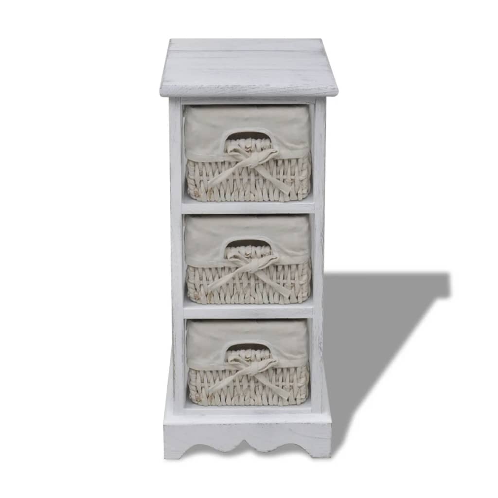 Struttura in Legno con 3 Cestini Intrecciati Bianchi | homemem39