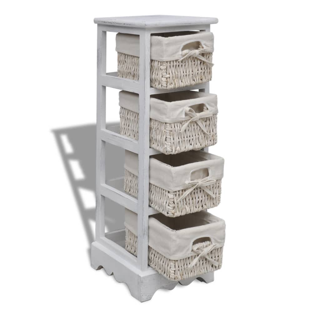 Struttura in Legno con 4 Cestini Intrecciati Bianchi | homemem39