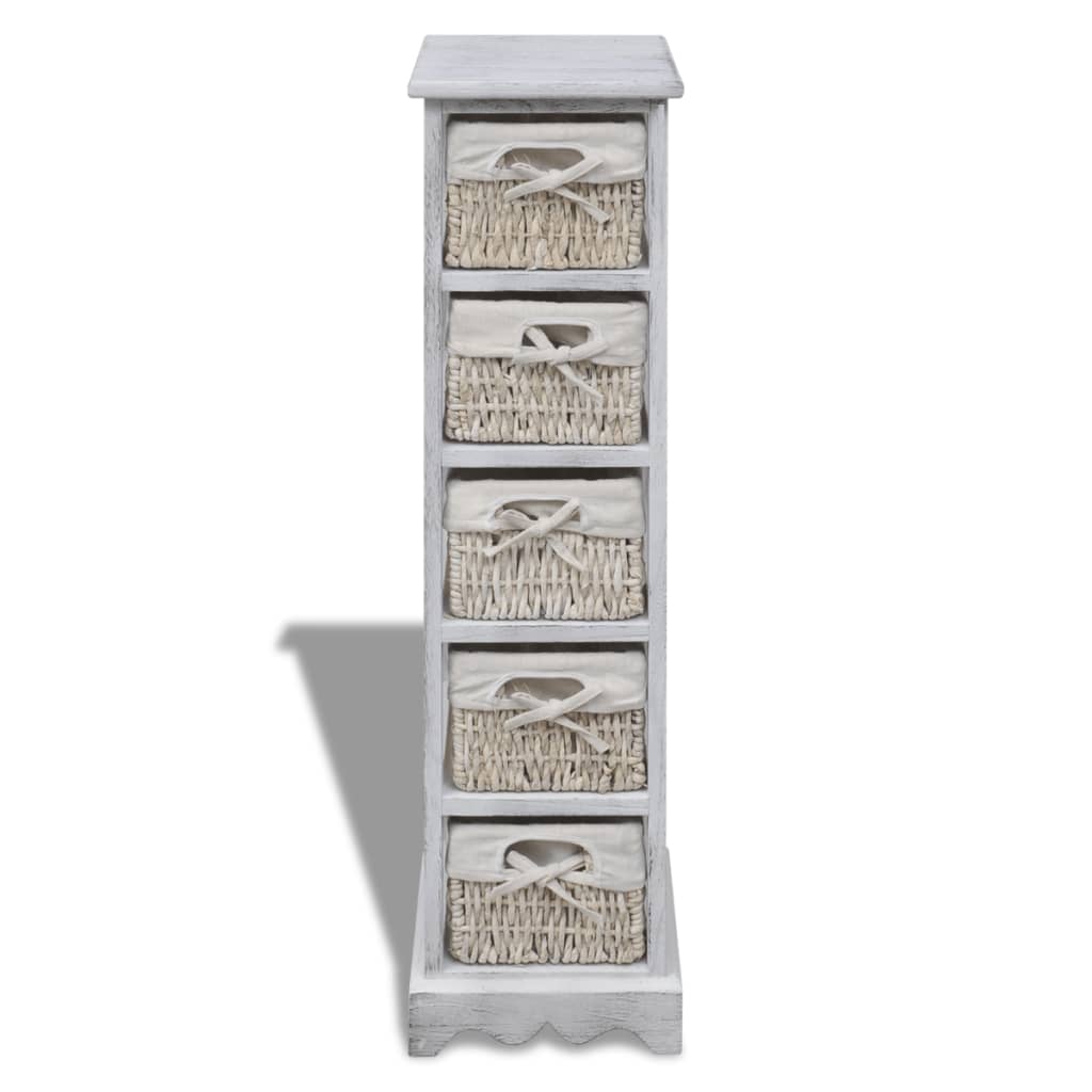 Struttura in Legno con 5 Cestini Intrecciati Bianchi | homemem39