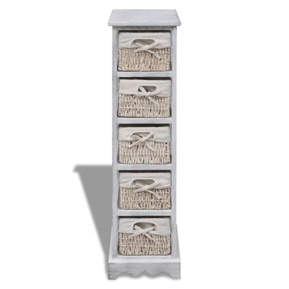 Struttura in Legno con 5 Cestini Intrecciati Bianchi | homemem39
