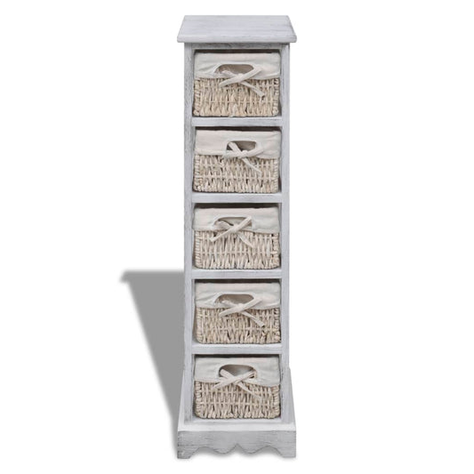 Struttura in Legno con 5 Cestini Intrecciati Bianchi | homemem39