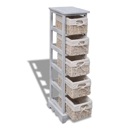 Struttura in Legno con 5 Cestini Intrecciati Bianchi | homemem39