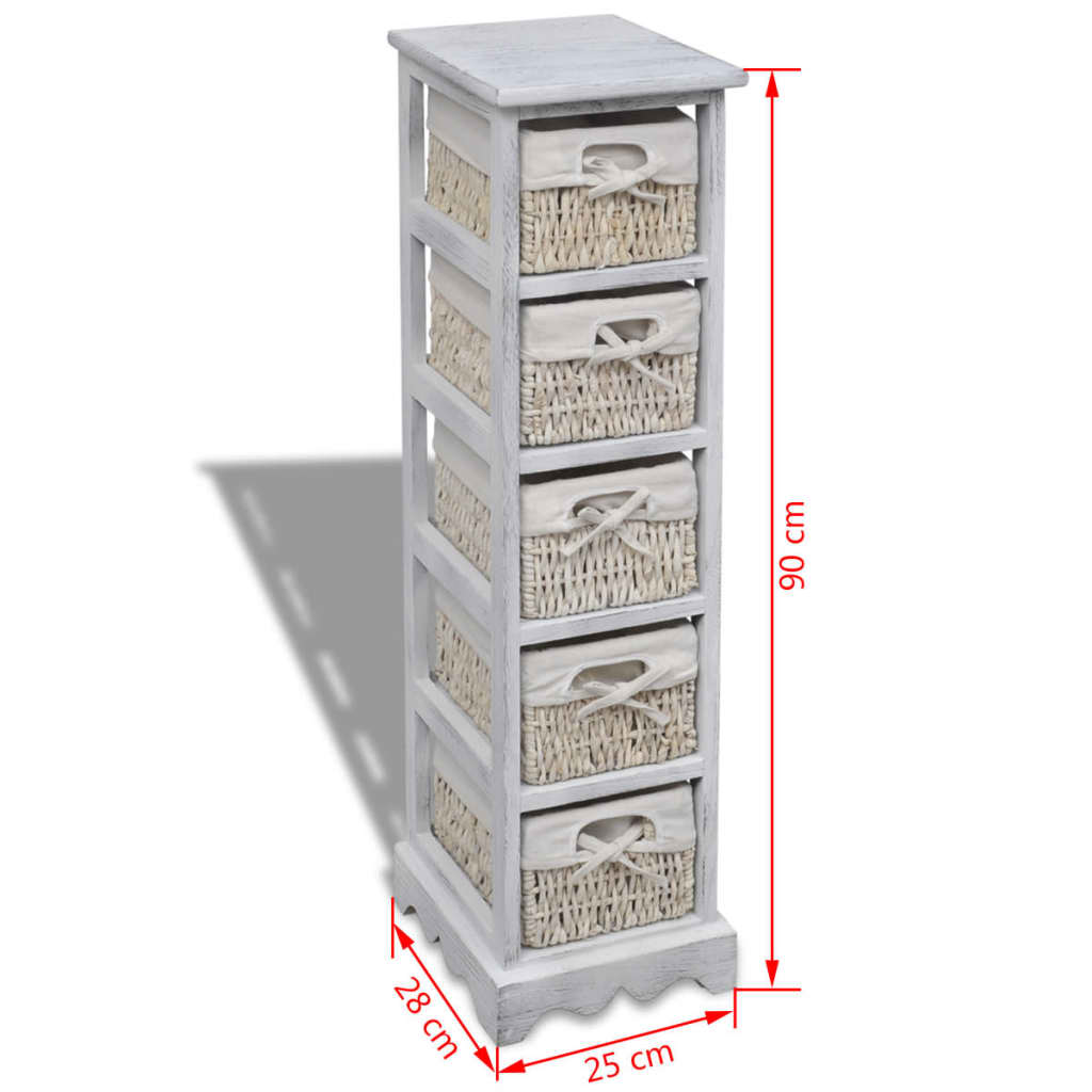 Struttura in Legno con 5 Cestini Intrecciati Bianchi | homemem39