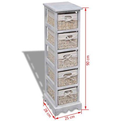 Struttura in Legno con 5 Cestini Intrecciati Bianchi | homemem39
