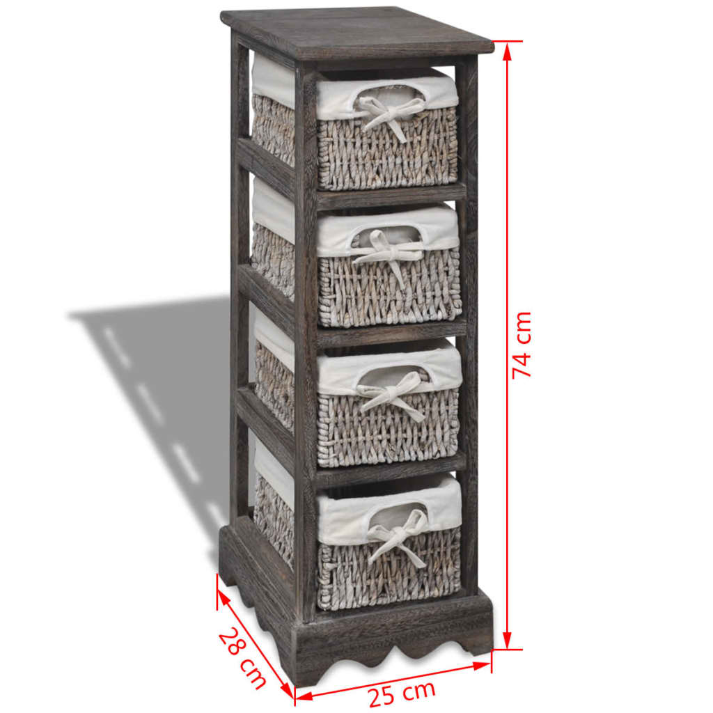 Struttura in Legno con 4 Cestini Intrecciati Marrone | homemem39