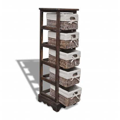 Struttura in Legno con 5 Cestini Intrecciati Marrone | homemem39