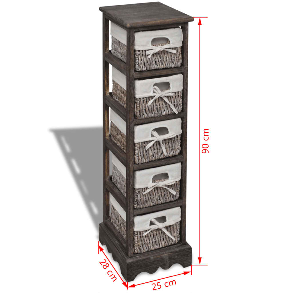 Struttura in Legno con 5 Cestini Intrecciati Marrone | homemem39