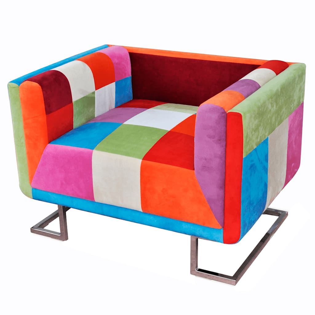 Poltrona a Cubo con Gambe Cromo e Design Patchwork in Tessuto | homemem39