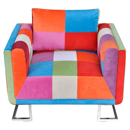 Poltrona a Cubo con Gambe Cromo e Design Patchwork in Tessuto | homemem39
