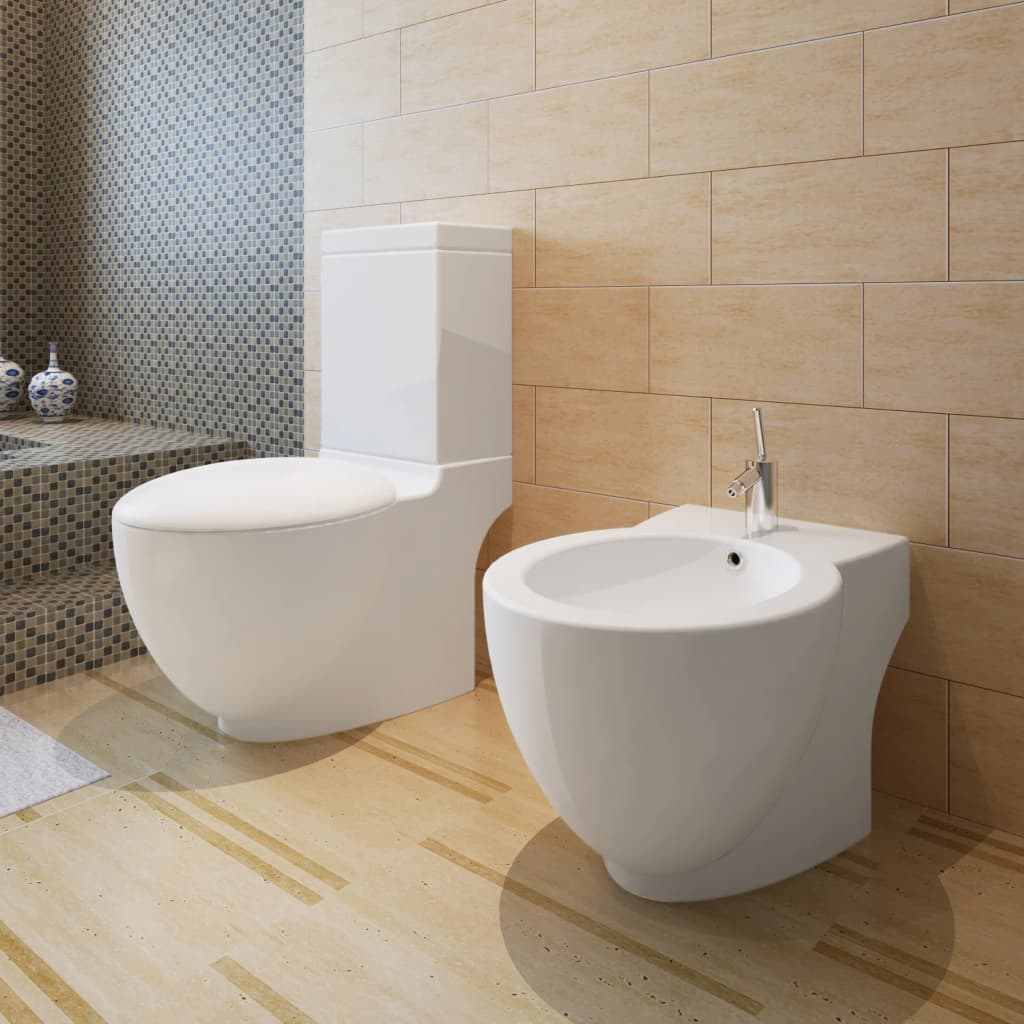 Set WC e Bidet con Piede in Ceramica Bianca | homemem39