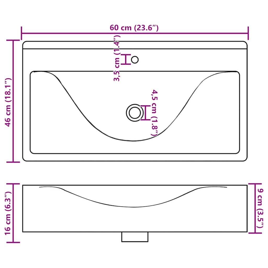 Luxury White Ceramic Sink with Tap Hole 60x46 cm