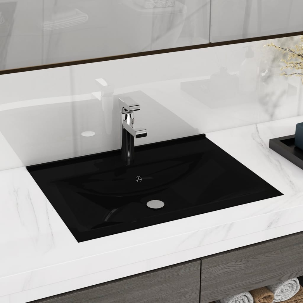 Luxury White Ceramic Sink with Tap Hole 60x46 cm