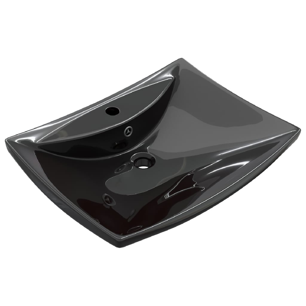 Lavabo Nero Ceramica Lusso Rettangolare Foro Trabocco Foro Rubinetto - homemem39