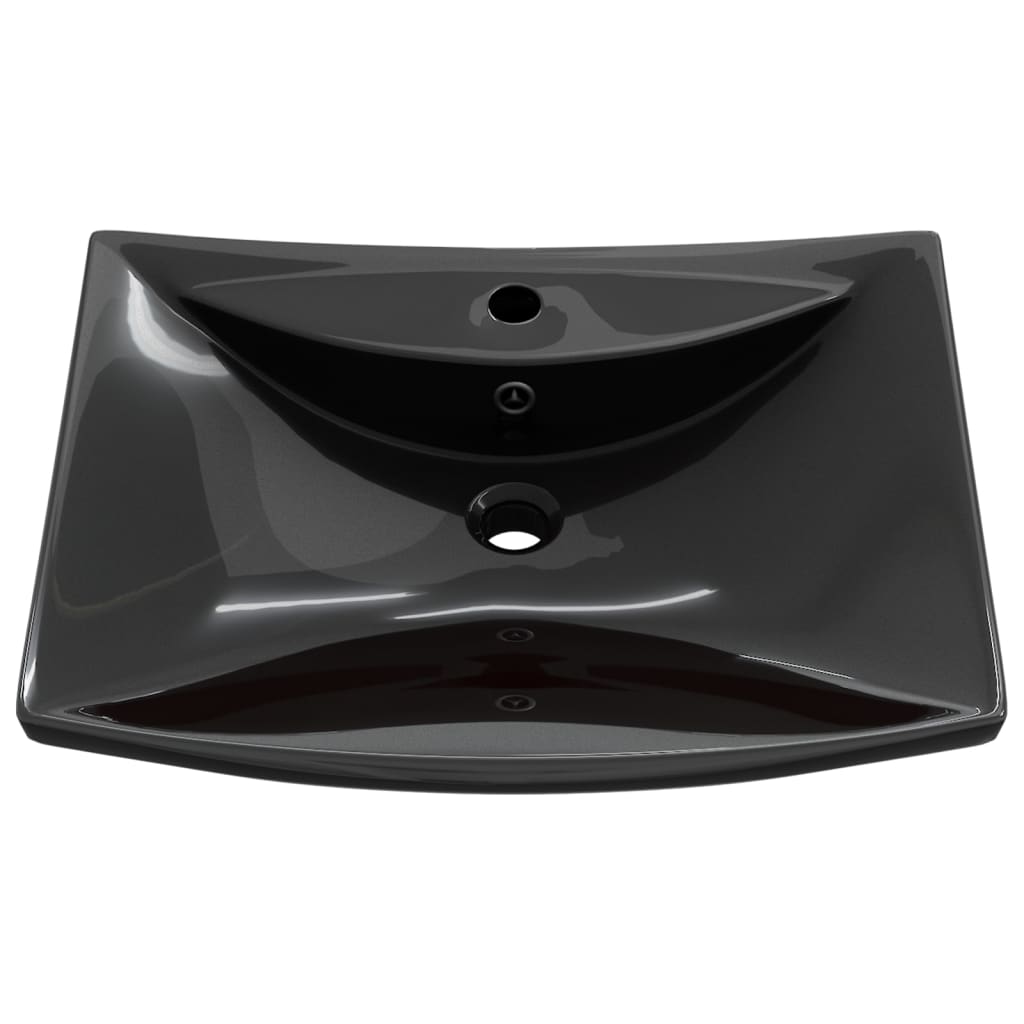 Lavabo Nero Ceramica Lusso Rettangolare Foro Trabocco Foro Rubinetto - homemem39