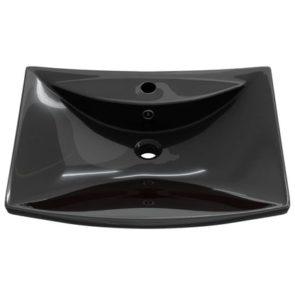 Lavabo Nero Ceramica Lusso Rettangolare Foro Trabocco Foro Rubinetto - homemem39
