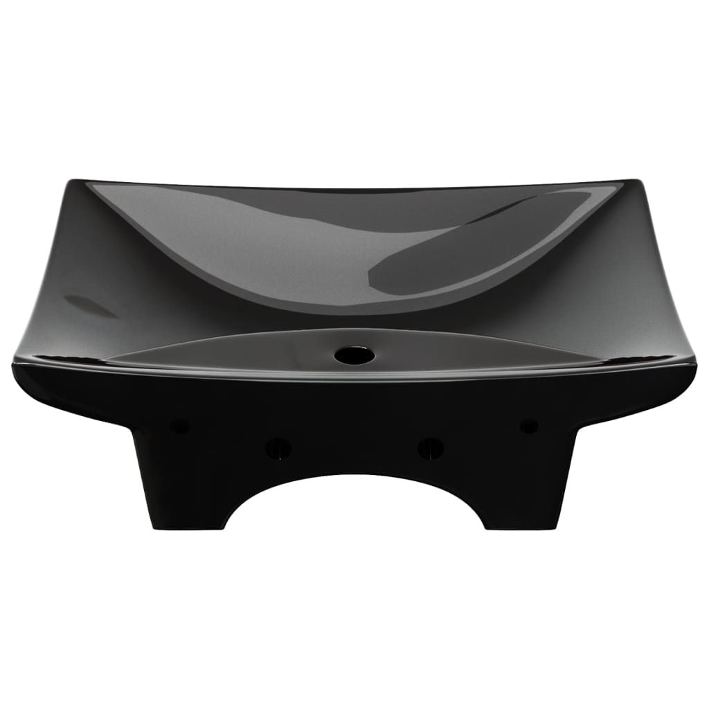 Lavabo Nero Ceramica Lusso Rettangolare Foro Trabocco Foro Rubinetto - homemem39