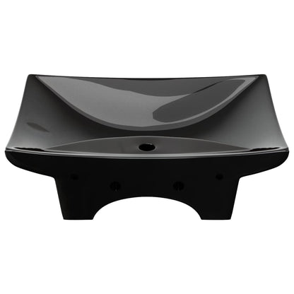 Lavabo Nero Ceramica Lusso Rettangolare Foro Trabocco Foro Rubinetto - homemem39