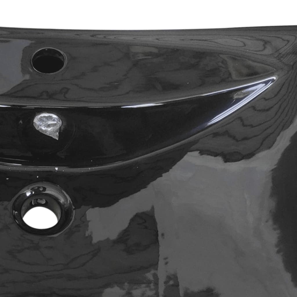 Lavabo Nero Ceramica Lusso Rettangolare Foro Trabocco Foro Rubinetto - homemem39