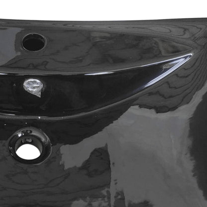 Lavabo Nero Ceramica Lusso Rettangolare Foro Trabocco Foro Rubinetto - homemem39