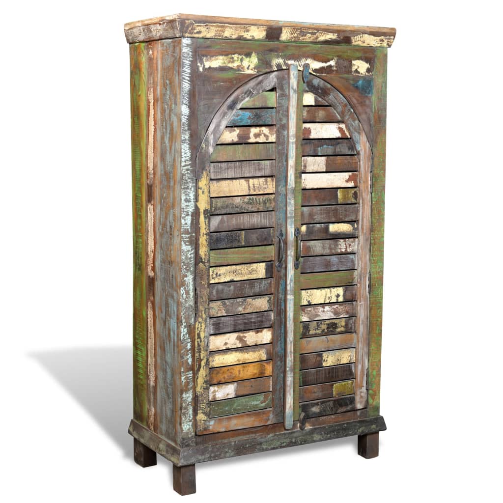 Libreria Multicolore in Legno Riciclato con 3 Scaffali e 2 Ante | homemem39