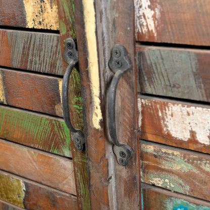 Libreria Multicolore in Legno Riciclato con 3 Scaffali e 2 Ante | homemem39