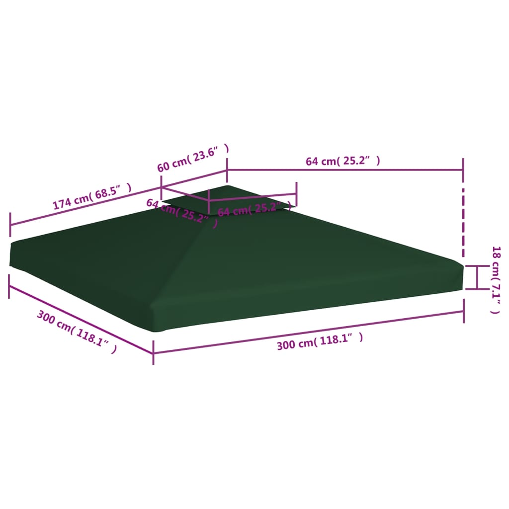 Telo di Ricambio per Gazebo 310g/m² Verde 3x3m - homemem39