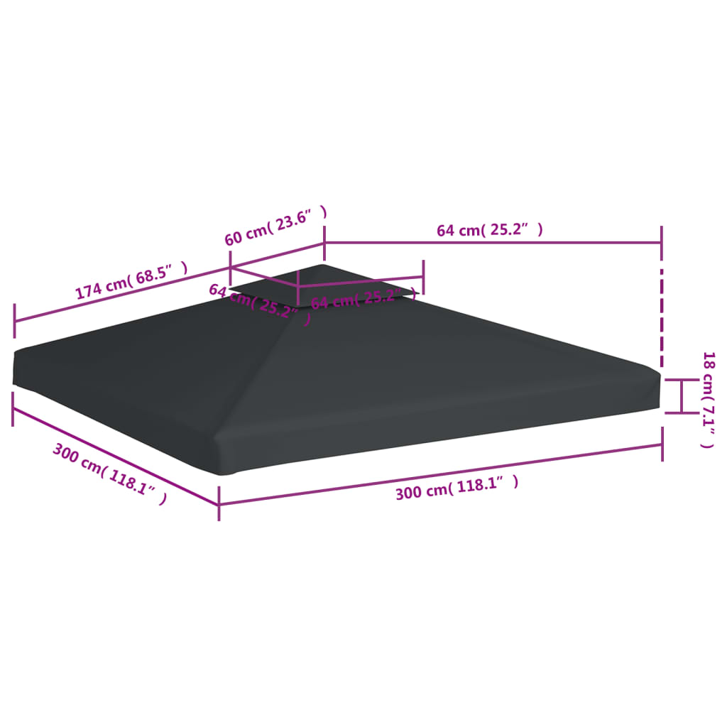 Telo di Ricambio per Gazebo 310g/m² Grigio Scuro 3x3m - homemem39