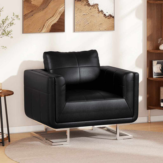 Poltrona a Pozzetto con Gambe Cromate Nera in Similpelle | homemem39