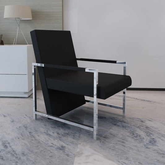 Armchair with Black Chromed Legs in Faux Leather