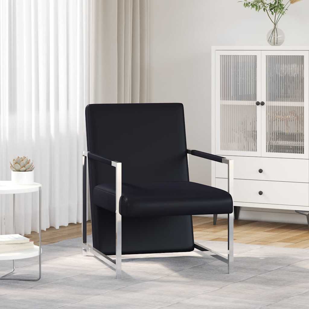 Poltrona con Gambe Cromate Nera in Similpelle