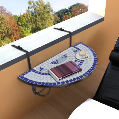Tavolo Sospeso da Balcone Blu e Bianco con Mosaico | homemem39