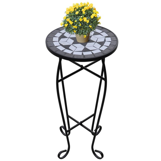 Tavolino per Piante con Mosaico Nero e Bianco - homemem39