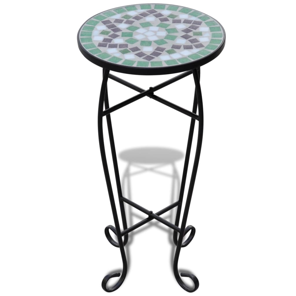 Tavolino per Piante con Mosaico Verde e Bianco | homemem39