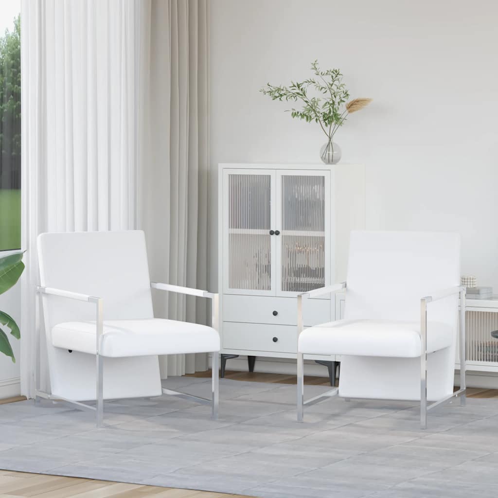 Poltrone 2 pz con Telaio Cromato Bianche in Similpelle | homemem39