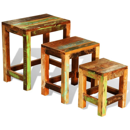 Tavolini Impilabili Set 3 pz in Legno Vintage di Recupero | homemem39