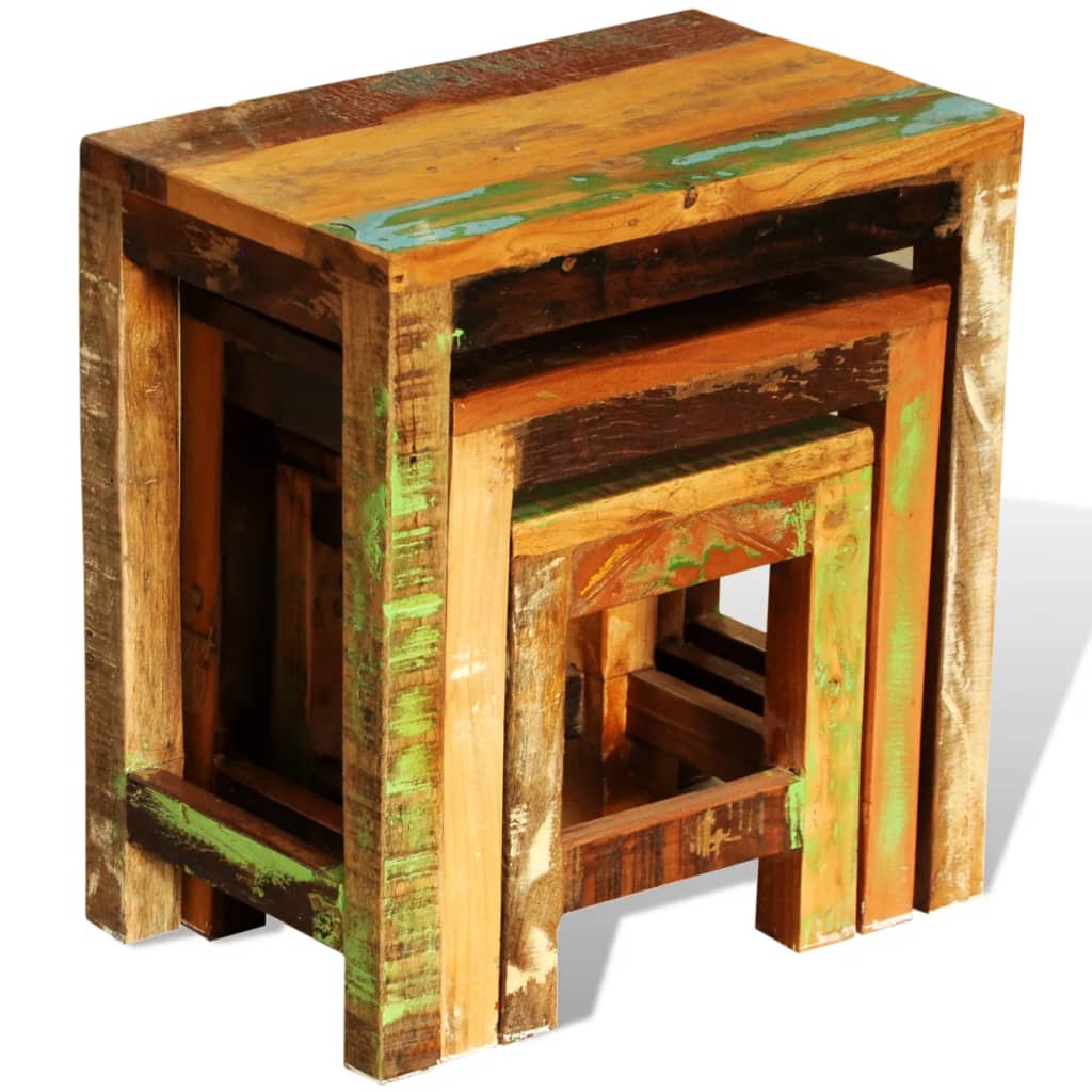 Tavolini Impilabili Set 3 pz in Legno Vintage di Recupero | homemem39