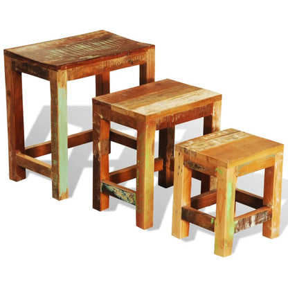 Tavolini Impilabili Set 3 pz in Legno Vintage di Recupero | homemem39