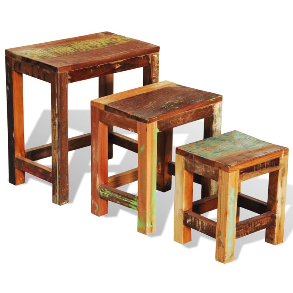 Tavolini Impilabili Set 3 pz in Legno Vintage di Recupero | homemem39