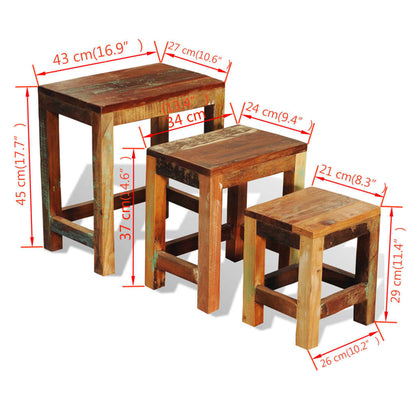 Tavolini Impilabili Set 3 pz in Legno Vintage di Recupero - homemem39