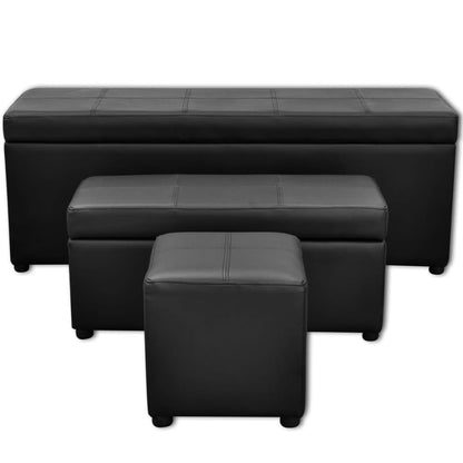 Set Cassapanche e Poggiapiedi in Pelle Artificiale Nero | homemem39