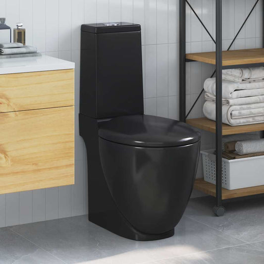 Vaso WC in Ceramica da Bagno Rotondo Base con Scarico Nero