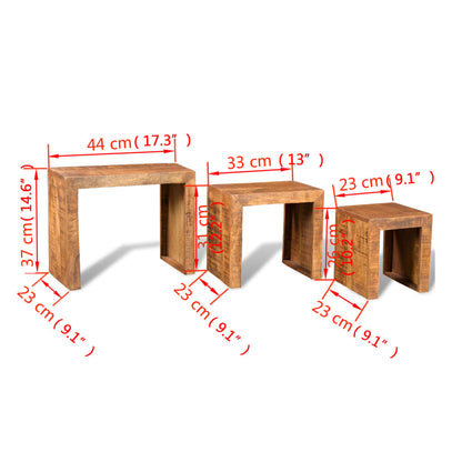 Stackable Coffee Tables Set of 3 in Solid Mango Wood