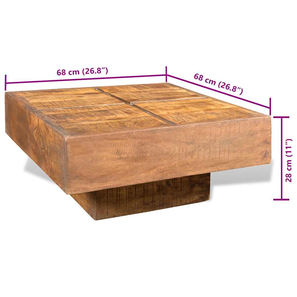 Tavolino da Salotto Marrone Quadrato in Legno Massello di Mango
