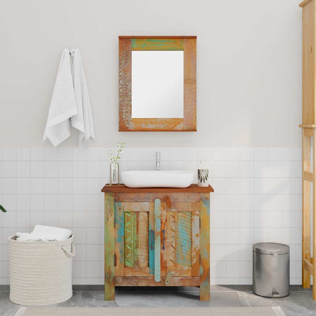 Armadietto in Legno di recupero solido per Bagno con Specchio | homemem39