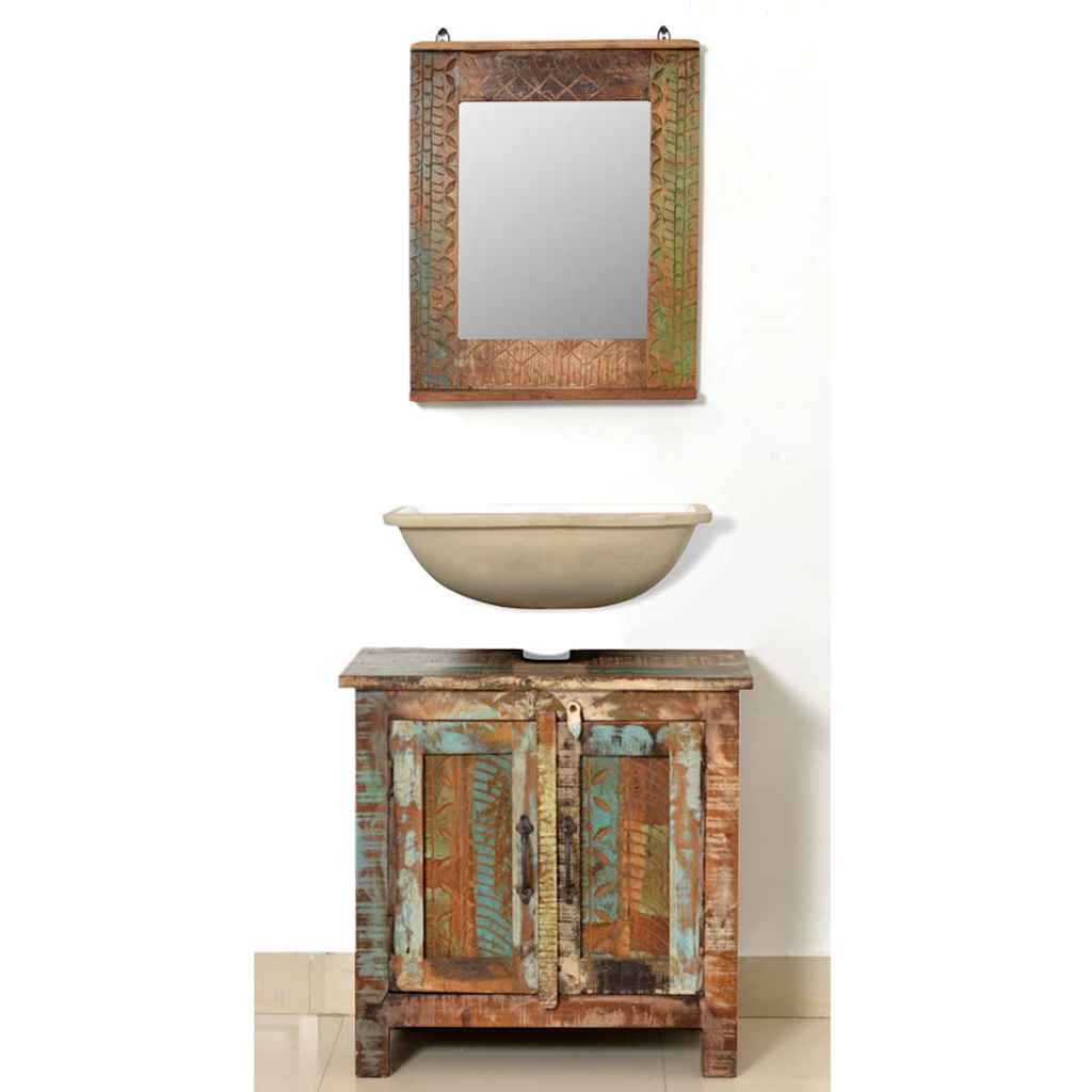Armadietto in Legno di recupero solido per Bagno con Specchio | homemem39
