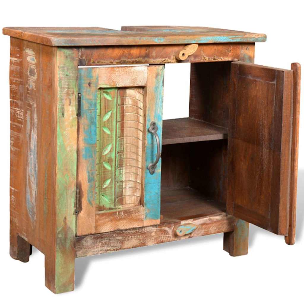 Armadietto in Legno di recupero solido per Bagno con Specchio | homemem39